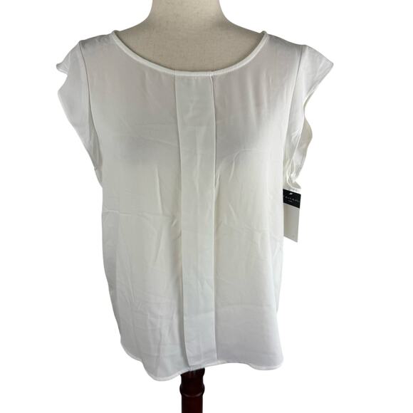 TAHARI ASL CAP SLEEVE PLEAT FRONT CAREER BLOUSE IN IVORY NWT WOMEN'S SIZE LARGE - Picture 3 of 16